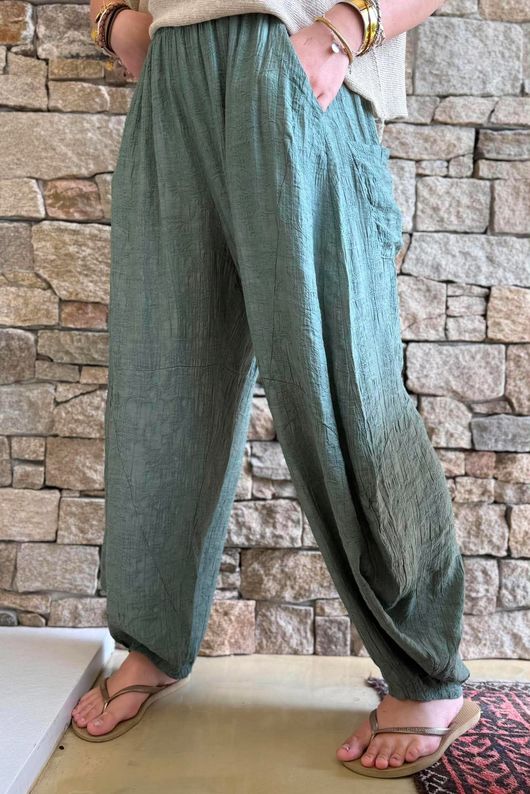 Lalli Damask Classic Tapered Barrel Leg Pant Khaki